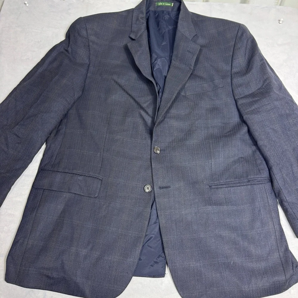 Lauren Ralph Lauren Mens Sport Coat Blazer Blue Plaid Wool Lined‎ Two Button 44R